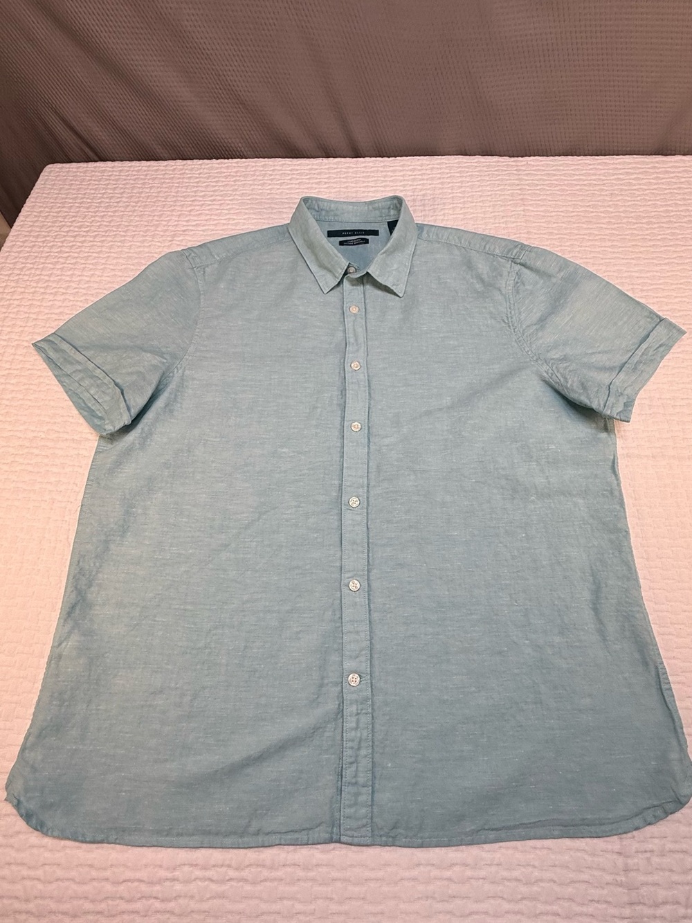 Perry Ellis Linen Men's Light Blue Short Sleeve Button-Up Shirt Size XL